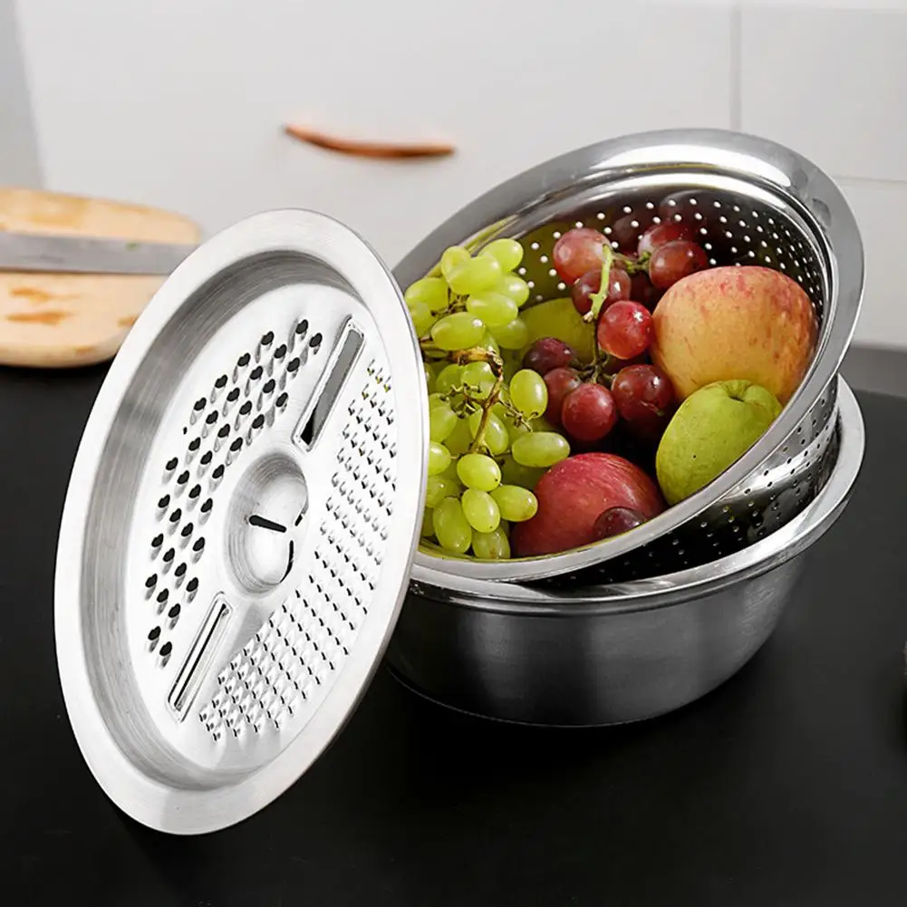 

3PCS 28cm Kitchen Graters Stainless Steel Multi-function Cheese Grater With Stainless Steel Drain Basin For Vegetables Potatoes