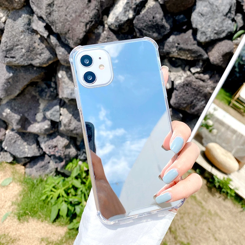 Shockproof Silicone Case For iPhone 11 Pro MAX XS X XR 7 8 6 S 6S Plus SE 2 2020 Clear Mirror Phone Airbag Protection Cover |