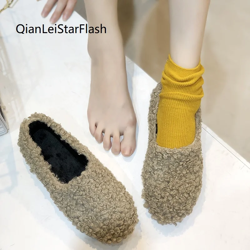 

2021 зимние женские плюшевые мокасины на плоской подошве из шерсти черные теплые слипоны на плоской подошве белые топ-сайдеры женские хлопко...