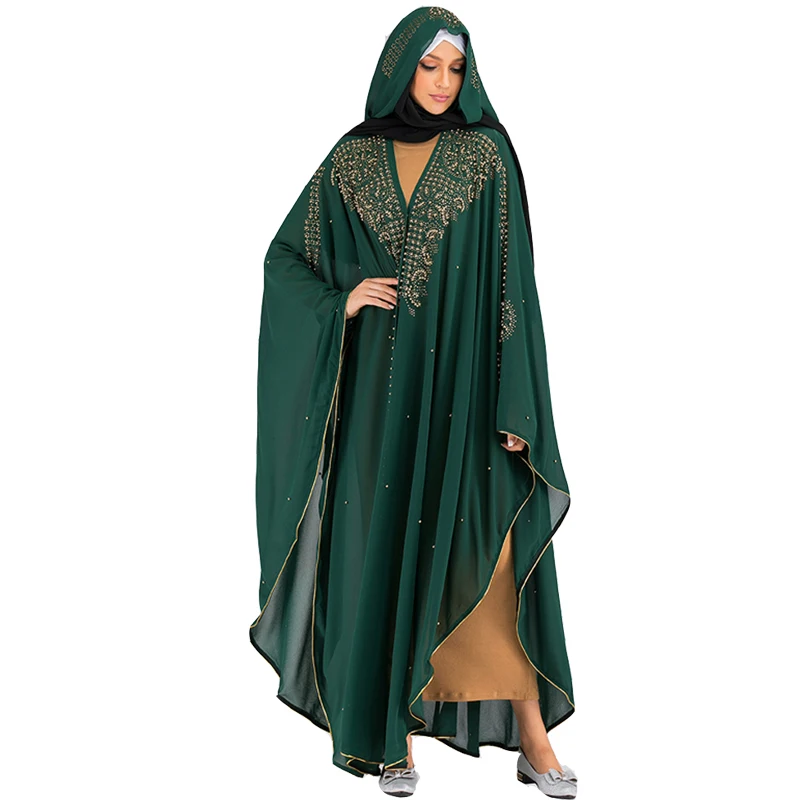 Green cardigan Открытый Дубай abaya кимоно кардиган турецкий хиджаб мусульманское платье исламское одежда для Женский Восточный халат Caftan халат Musulman Djelaba Femme - Цвет: Green cardigan
