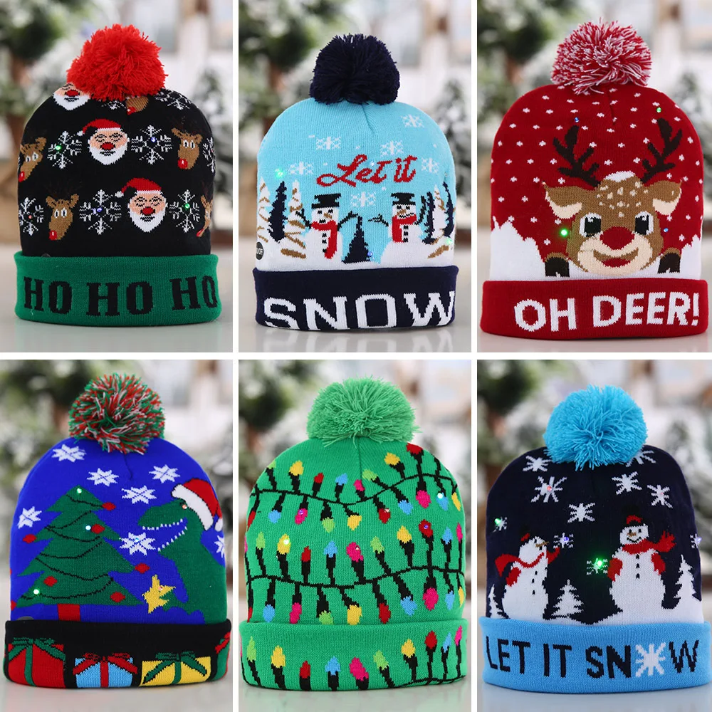 Children'S Luminous Hat New Christmas Decorations Knitted Woolen Hat Led Lights Winter Warm Hat 2021 Creative Christmas Gifts obedience christmas decorations led with lights christmas clap ring luminous bracelet christmas gifts