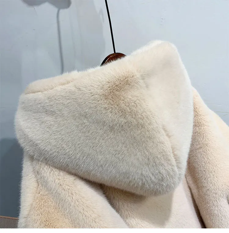

Mink Thickened Mid-length Hooded Large Size Plush Women Fake Fur Coat Winter Faux Fur Jacket Women Coat Jacket
