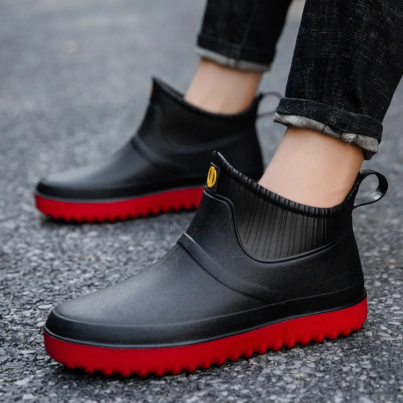 

New Fashion Waterproof Non-slip Men's Rain Boots Short Tube Kitchen Work Fishing Rain Boots Car Wash Water Shoes Rubber Shoesh9