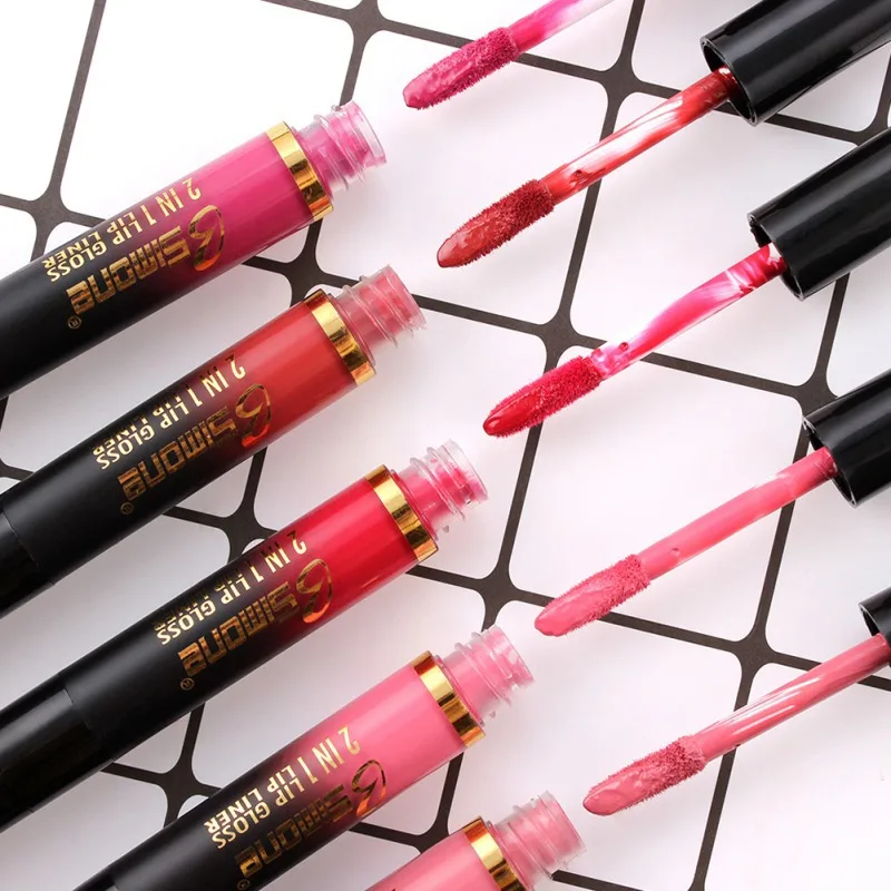 Двусторонний матовый блеск для губ водостойкий антипригарный автоматический