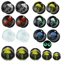 2pcslot jellyfish glass ear plug gauge earlets expander stretcher double flared tunnel piercing gift jewelry for women 8mm 16mm