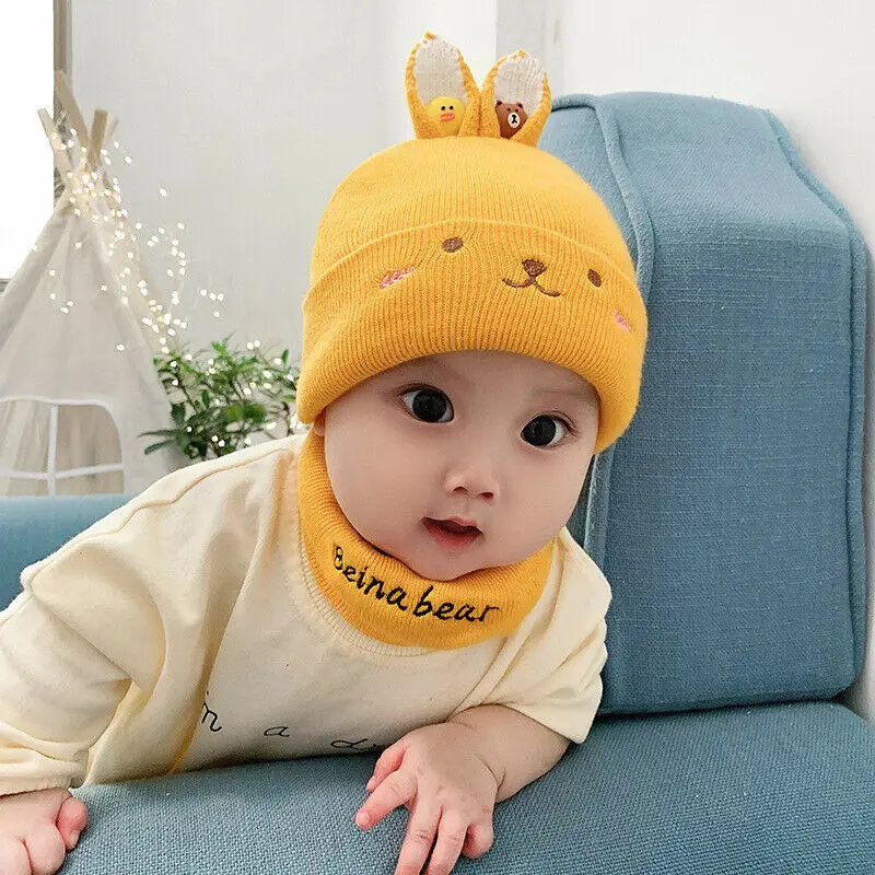 Cute Winter Warm Toddler Kids Girl &amp Boy Baby Infant Hat Ear Beanie Cap With Scarf Beanies | Детская одежда и обувь
