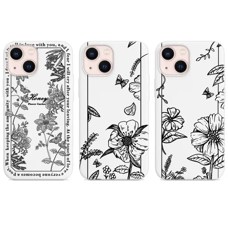 

Flower Plant Floral Simple Line Phone Case White Color For iPhone 13 12 Mini 11 Pro X XR XS Max 8 7 6 Plus Shell Cover Coque