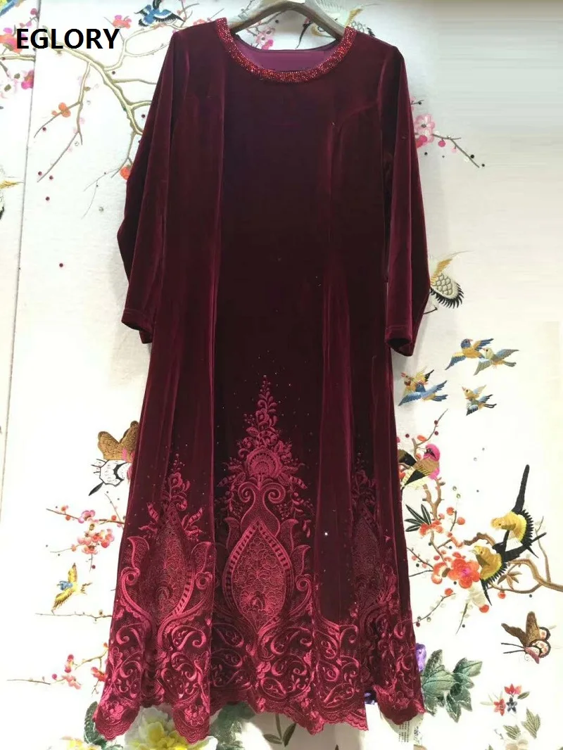 

Top Quality New 1950s Style Dress 2020 Autumn Winter Bride Mother Women Hollow Out Embroidery Beading Deco Elegant Dress 4xl 5xl