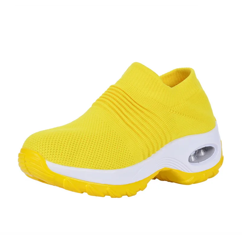 yellow Puimentiua/Женская обувь на платформе; повседневная обувь; дышащие кроссовки на танкетке; Deportivas Mujer; черные кроссовки; женская трикотажная обувь - Цвет: yellow