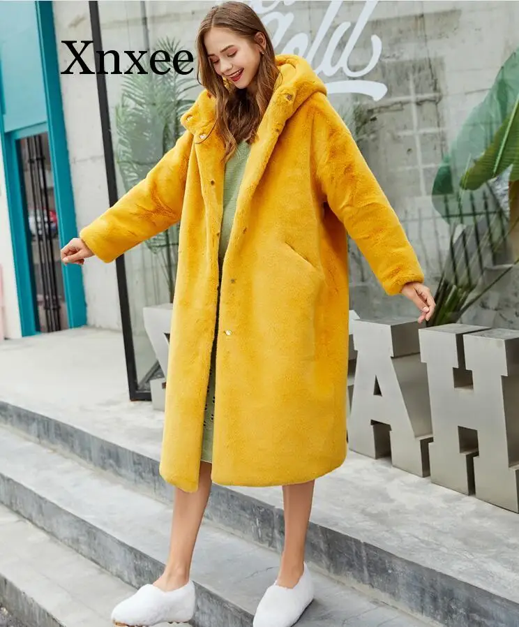 Oversized Winter Warm hooded Jacket women Thicken Long Coat Solid color Faux Fur Coat Women Casual Women Fur Faux Jacket Outwear