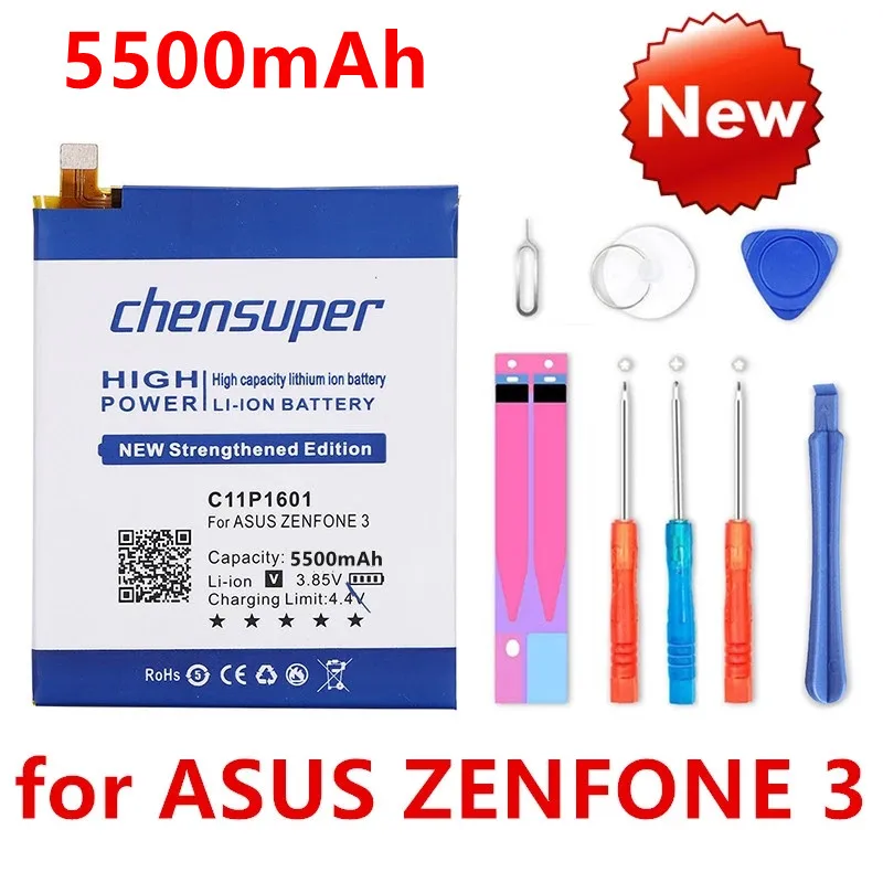 Новый мощный аккумулятор chensuper C11P1601 5500 мАч для ASUS ZENFONE 3 ZE520KL Z017DA Live ZB501KL A007 Сменный