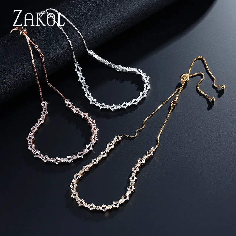ZAKOL модное блестящее ожерелье-чокер с фианитами и цирконием/крутящийся момент для женщин, геометрическое Ювелирное Платье с регулируемой длиной FSNP2046