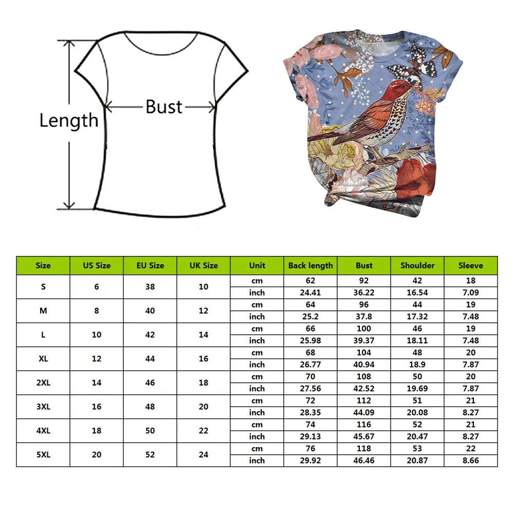 

SHUJIN Harajuku Woman Tshirts Women Summer Plus Size Short Sleeve Bird Print O-Neck Tops T Shirt Femme T-Shirts Mujer Camisetas