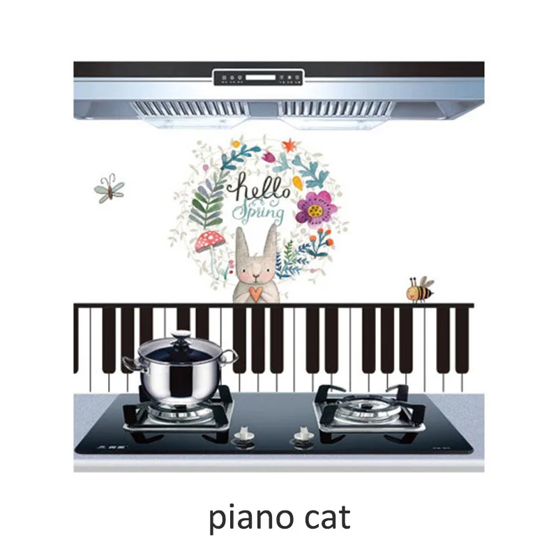 piano cat Домашние обои милые, Мультяшные, прозрачные термостойкие масляные Наклейки 60*90 см водонепроницаемые самоклеящиеся наклейки на стены - Цвет: piano cat