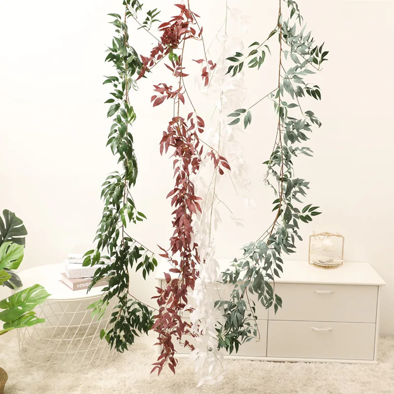 

3Pcs 170cm Simulation Willow Leaves Vine Artificial Plants Wall Hanging Wedding Road Guide Arrangement Home Decor Plant Rattan