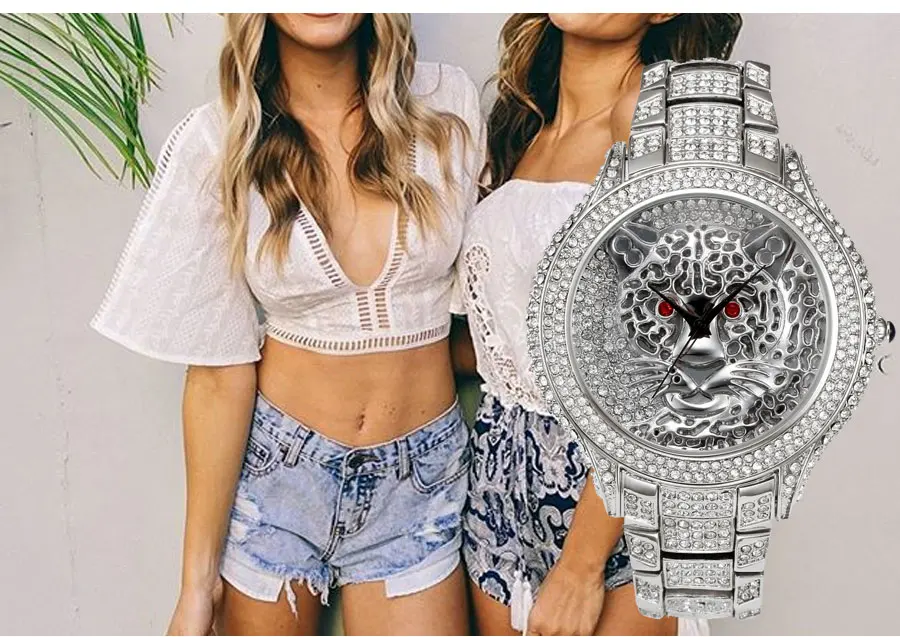 MissFox Miss Fox Брендовые женские часы Роскошные Кварцевые женские часы с тигром повседневные наручные часы из натурального серебра и золота