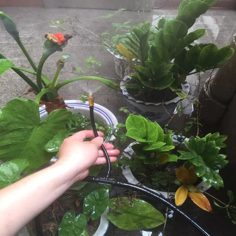 

10M Copper Nozzle irrigation System Portable Misting Automatic Watering Garden Hose Spray Head With 4/7mm Tee Connector