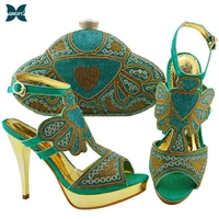 2020 ladies platform women african shoe and bag set water green high heel ladies shoe with matching bag high quality