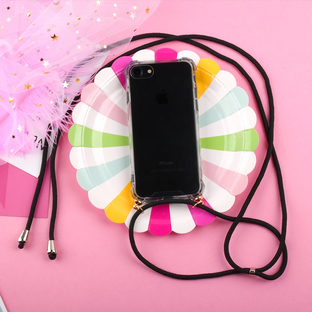 Прозрачный чехол для iPhone 7 8 6 6s Plus X XR XS мягкий телефона из ТПУ с ремешком на шею и