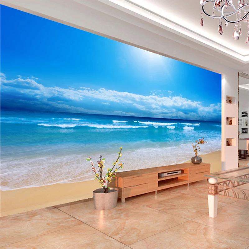 Персонализированная 3D фотообои Морской вид на стене Живопись Гостиная Диван Спальня Телевизионная фоновая бумага Солнечный пляж Мурал