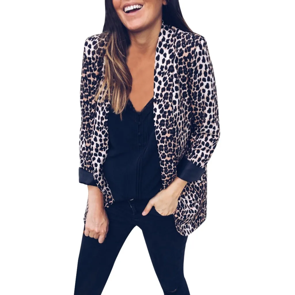 FEITONG женский блейзер осень зима Леопардовый принт костюм пальто с длинными