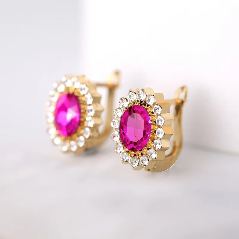 

Fashion 18 K Yellow Gold Filled Natural Beauty Red Crystal Women's Earrings Bride Princess Wedding Engagement Anniversary Gifts