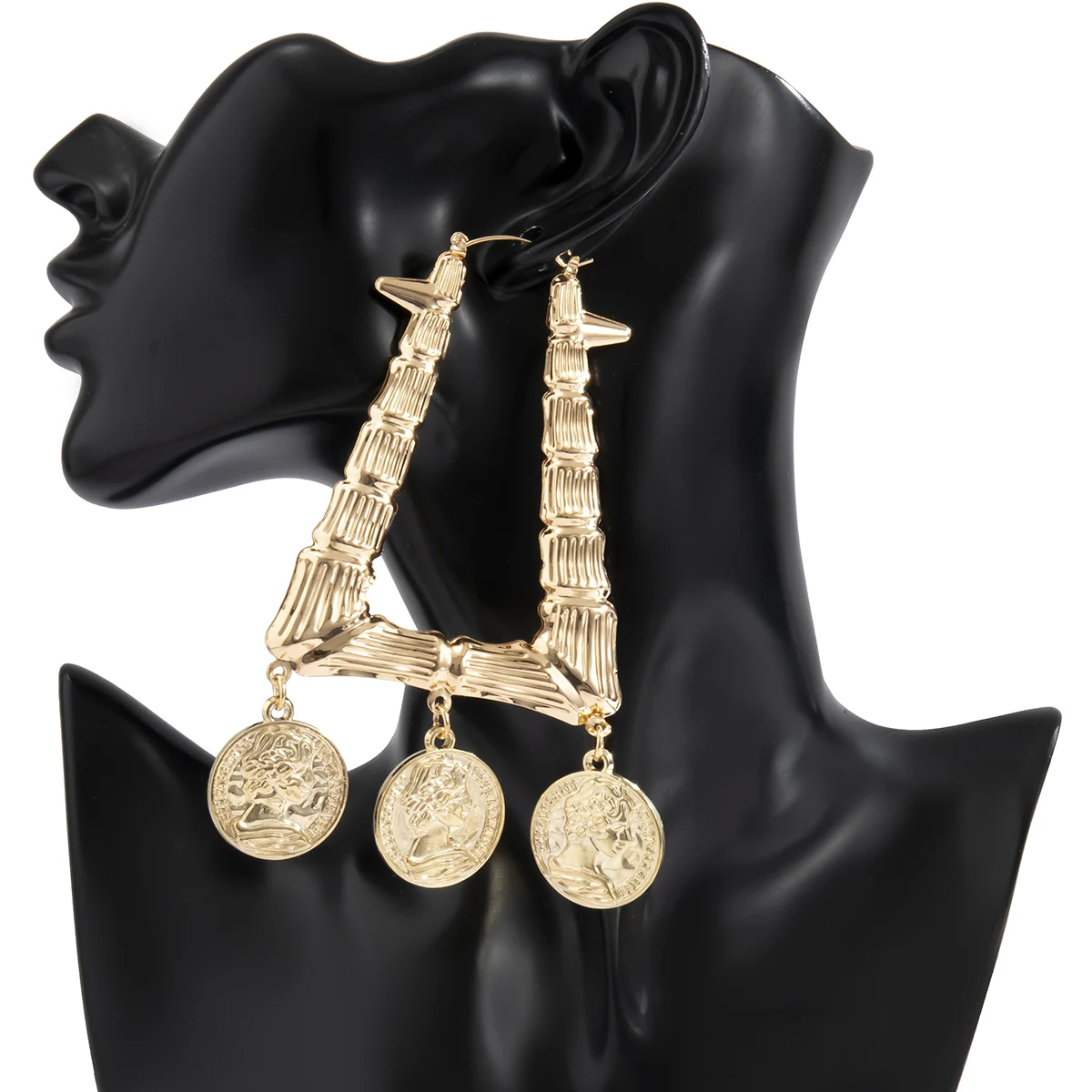 

IngeSight.Z Punk Exaggerated Large Geometric Triangle Drop Dangle Earrings Carved Coin Tassel Hanging Earrings for Women Jewelry