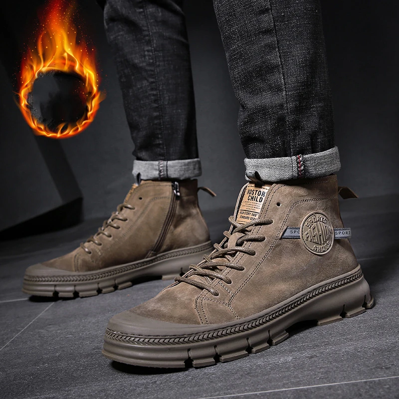 

Leather Martin Boots Men's 2022 Autumn and Winter New Plus Velvet Snow Boots Help British Style Retro Chelsea Cavalier Boots