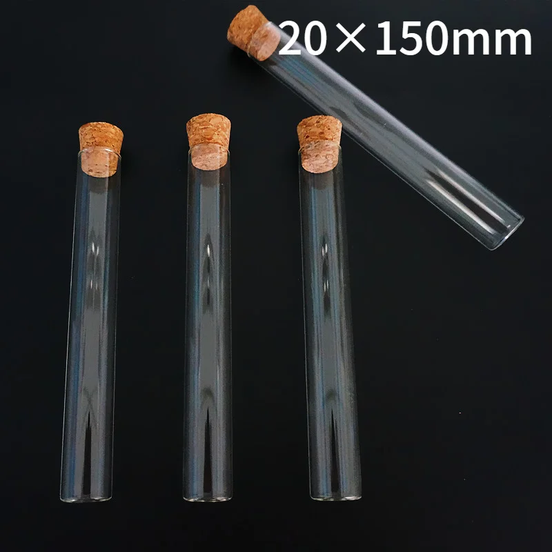 Прозрачная плоская стеклянная пробирка с пробковым стеклом 16 цветов 20x150 мм