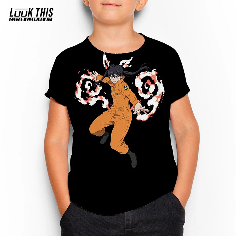 

Летняя детская одежда, футболка с 3D рисунком аниме Fire Force, милая и забавная футболка для мальчиков и девочек, универсальные повседневные топ...