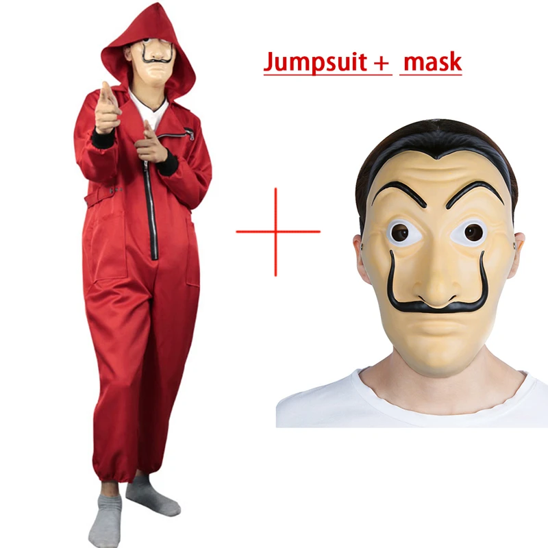 Jumpsuit Resin mask Фильм ТВ дом бумаги ла Каса де Papel маска для косплея деньги Heist третий сезон вечерние комбинезон Хэллоуин CS006 - Цвет: Jumpsuit Resin mask