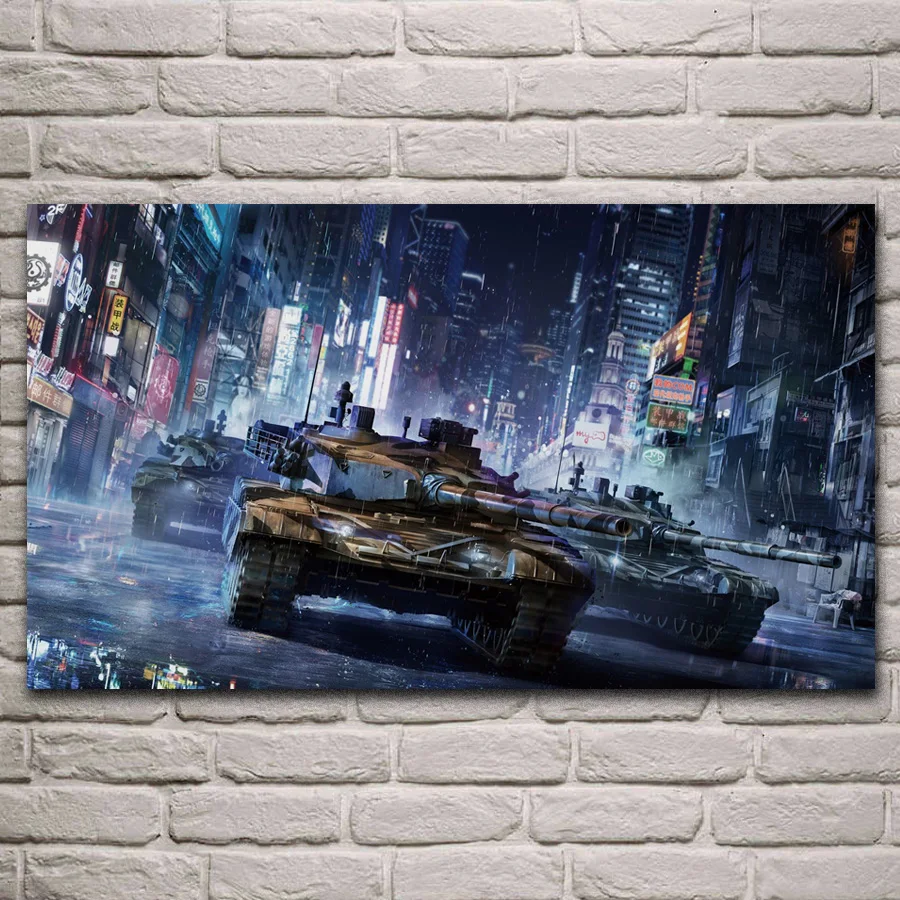 

Танк Военный Город дождливая улица Ночная Пейзаж Ткань фотография домашнее Искусство гостиная украшение KL437