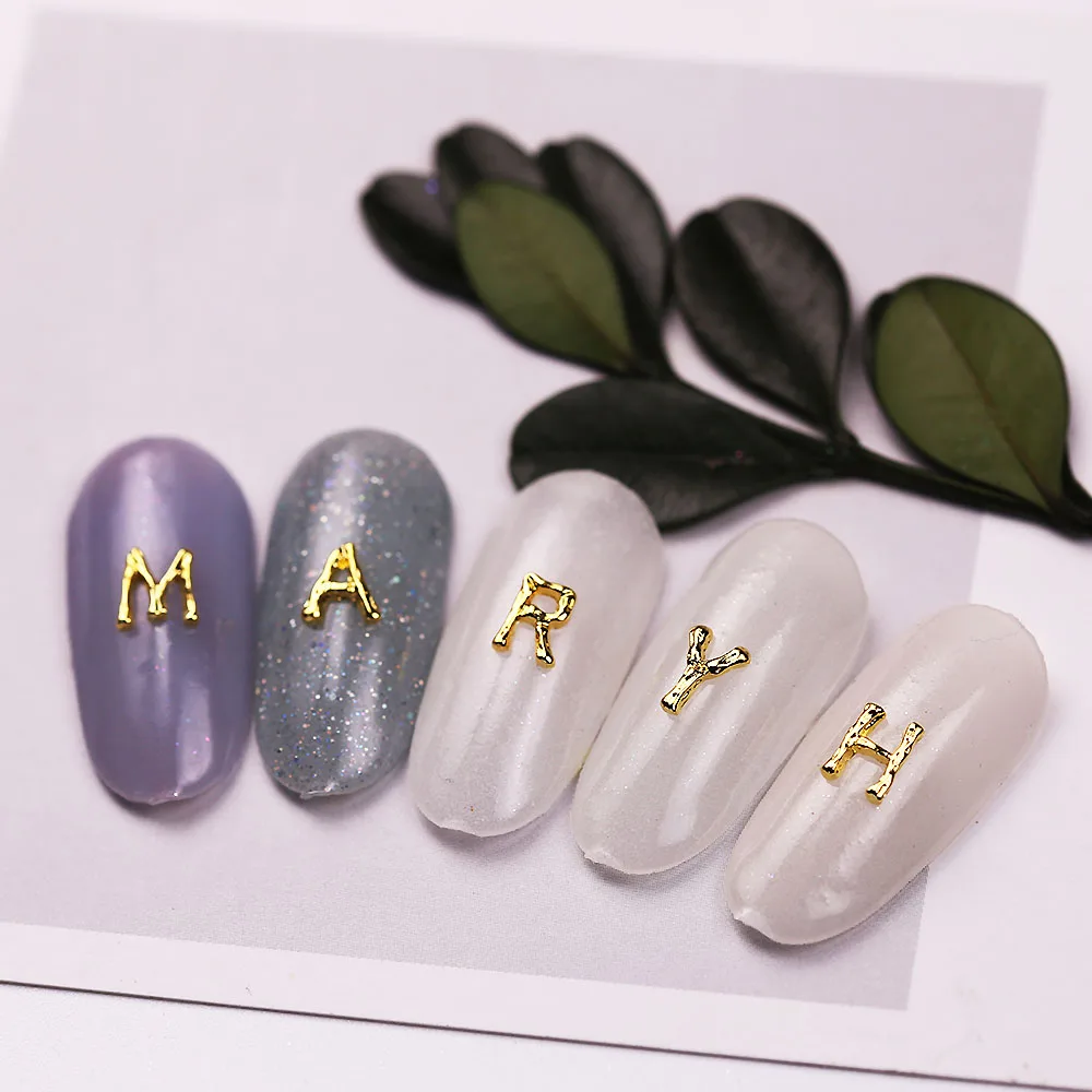 10 шт./пакет нейл арта сплав бриллиант позолоченные буквенные формы стикеры 3D