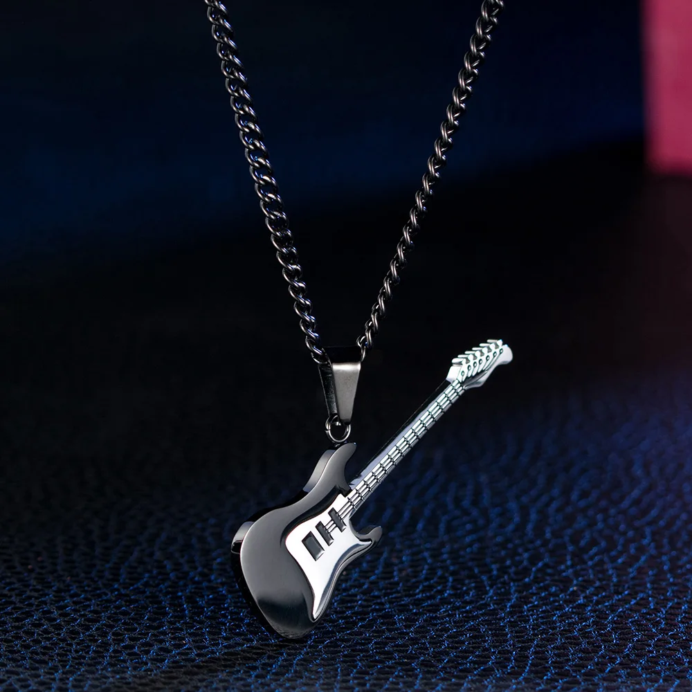 JHSL Hiphop мужское ожерелье с гитарой подвески из нержавеющей стали черного и