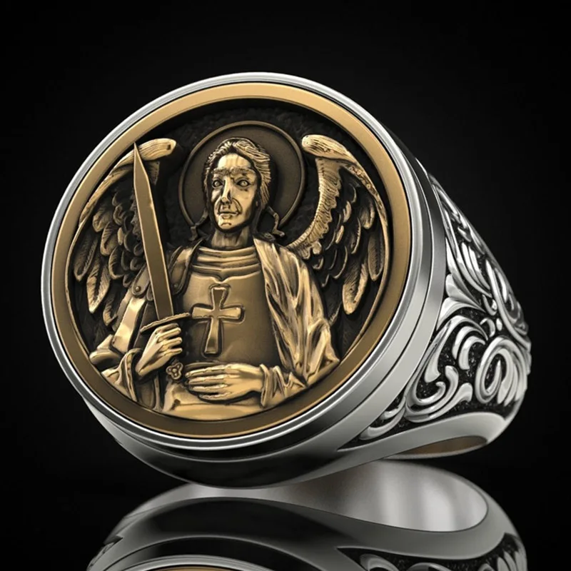 Punk Delicate Warrior Angel Men's Ring Jewelry Hip Hop Soldier Sharp Sword Cross Rings for Men Personality Gifts Biker Jewelry