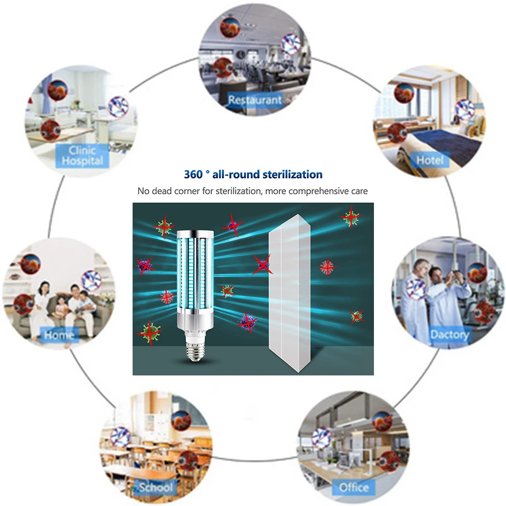 60 Вт 99% УФ бактерицидная лампа светодиодный светильник UVC E27 ультрафиолетовая