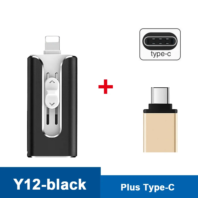 Y12-USB3.0-B-Type-c 3 в 1 OTG USB флеш-накопитель Флешка 3,0 16 ГБ 32 ГБ 64 ГБ 128 ГБ флеш-накопитель для iphone 8 7 Plus 6 6s Plus 5s ipad карта памяти ФЛЕШКА usb c flash флешка мини small usb drives - Цвет: Y12-USB3.0-B-Type-c