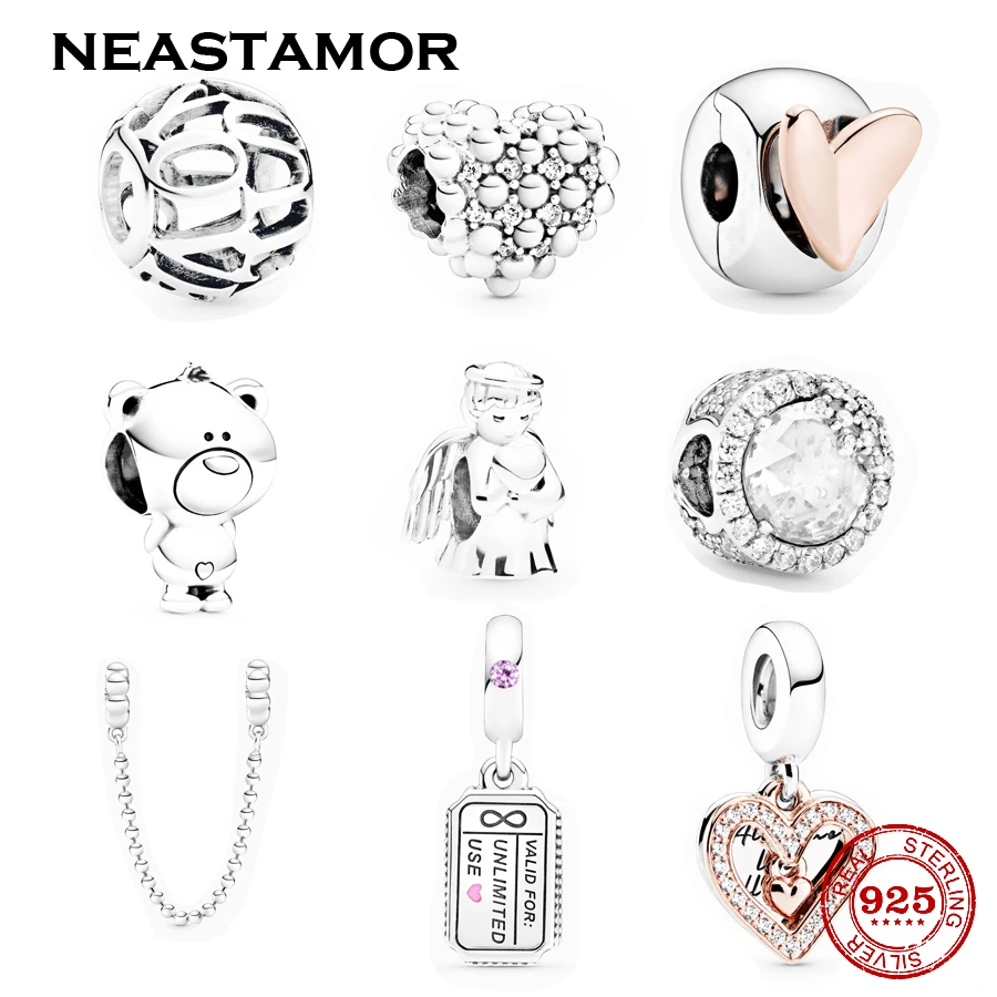 День Матери Серебро Цвет медведь сверкающие сердце Безопасность бусы