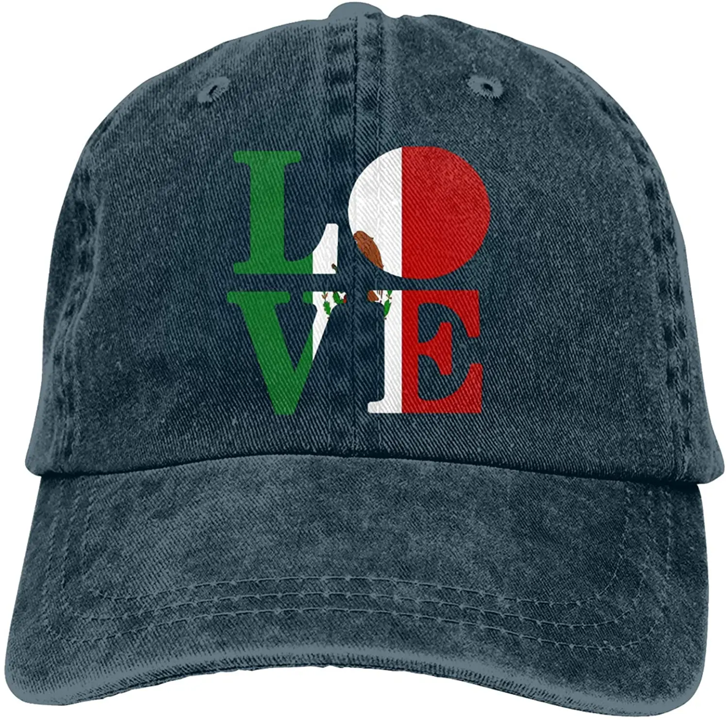 

Love Mexico Soccer Sports Denim Cap Adjustable Unisex Plain Baseball Cowboy Snapback Hat