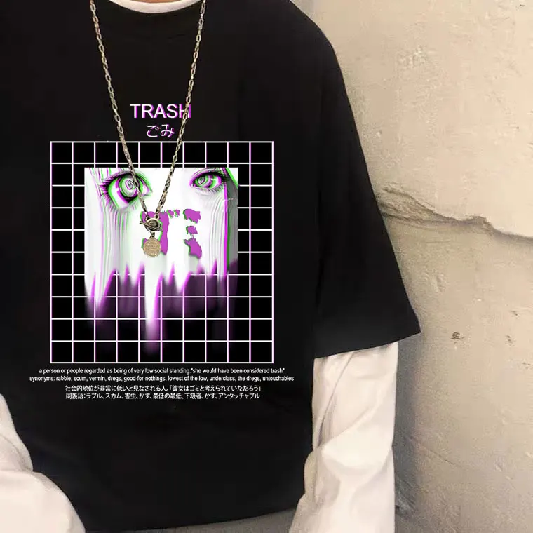 

Popular Hottest Fashion Serial Experiments Lain Iwakura Graphics Print T Shirts Men Women Harajuku Tee Tops Couples Loose Tshirt