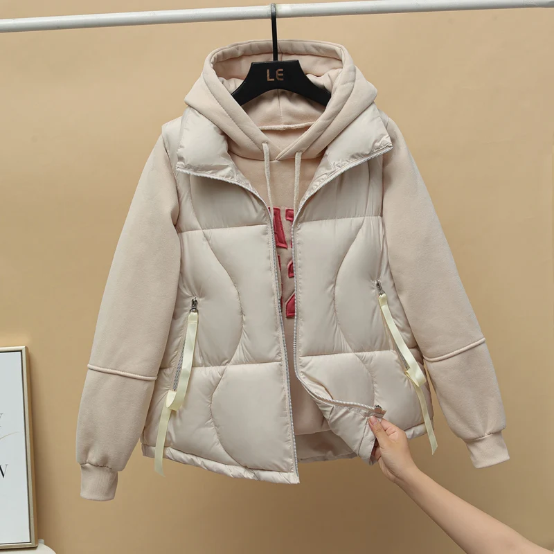 Женский короткий жилет зимний теплый винтажный пуховик из хлопка утепленная