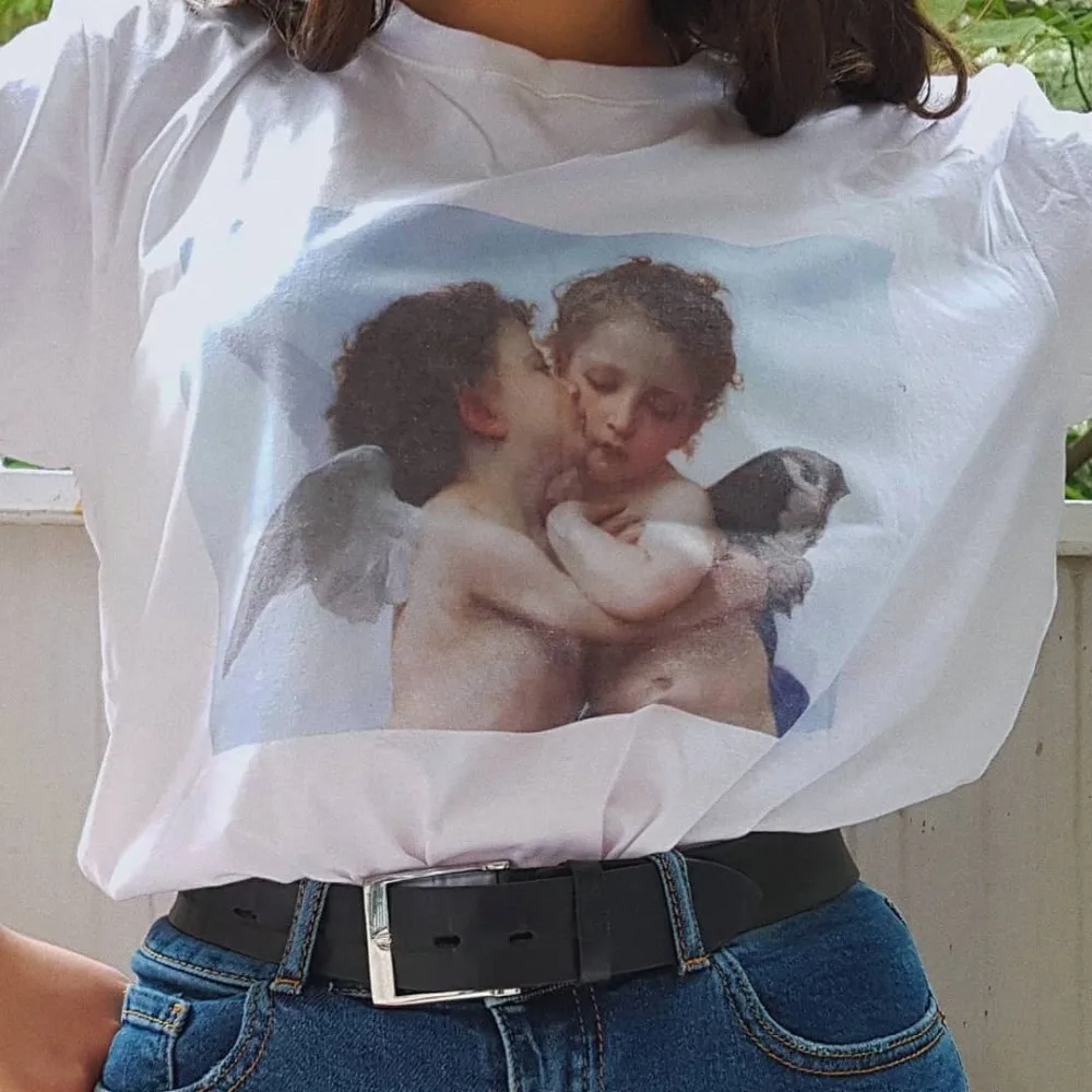 

Harajuku T-shirts Ulzzang Kawaii Angel Printed Women Shirts Loose Short Sleeved O-neck Casual Clothing Tumblr Chic Tops