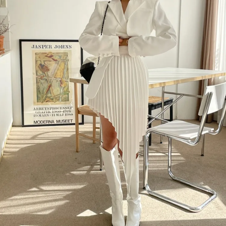 

Новинка 2021, корейский тренд, белый и синий комплект из 2 предметов, платья для женщин