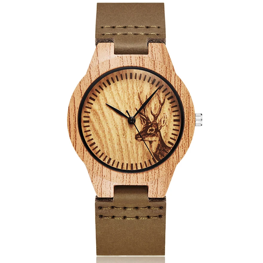 

Animal Deer Imitation Wood Watch Men Women Couple Wristwatch Imitate Wooden Watches Acrylic Man Male Quartz Wrist Clock Reloj