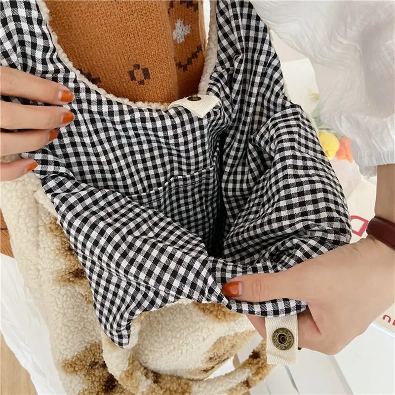Muyogrt Women Lamb Like Fabric Shoulder Bag Canvas Handbag Tote Large Capacity Embroidery Shopping Cute Book Bags For Girls |