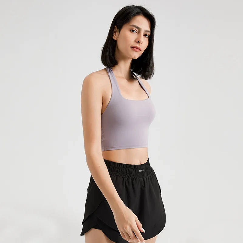 

ABS LOLI Halter Strap Sports Bras For Women Sexy Backless Longline Crop Tank Top Padded Push Up Workout Running Yoga Bra