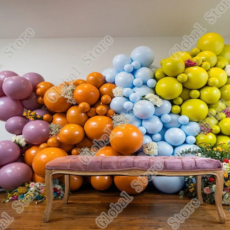 

123Pcs Double Yellow Grey Double Maca Blue Latex Balloons Birthday Decoration Party Birthday Balloon Party Supplies Other