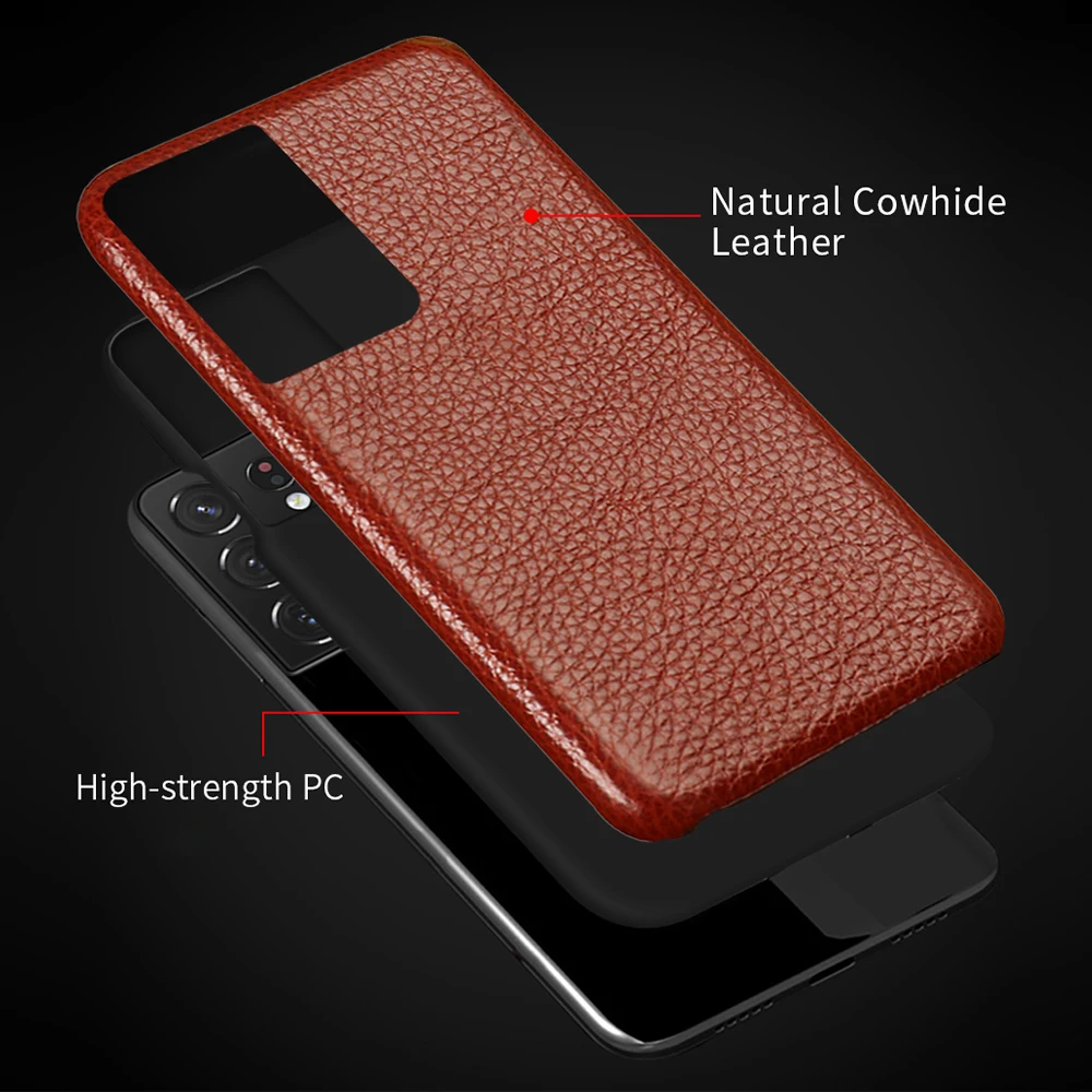Genuine Litchi Grain Leather Case For Samsung Galaxy S21 S22 Ultra S20 FE S9 S10 Plus Note 20 10 A52s 5G A52 A51 A71 A53 A32 A12