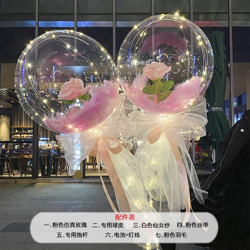 

Christmas Balloon Led Light with Rose Flower Balloons Birthday Decoration Valentine's Day Gift Led Luminous Balloon Rose Bouquet