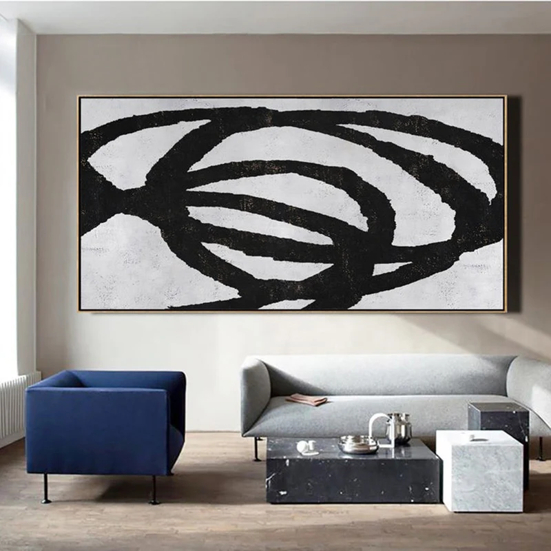 

Картина современное искусство черно-белое минималистическое большое геометрическое искусство горизонтальная живопись Настенная живопись искусство Масляная живопись на холсте